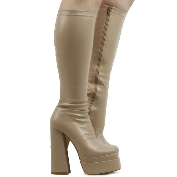 LILIANA  " READY FOR THE WORLD " PLATFORM HEEL BOOTS - Nude (BRAND NEW !!!) - Picture 2 of 7